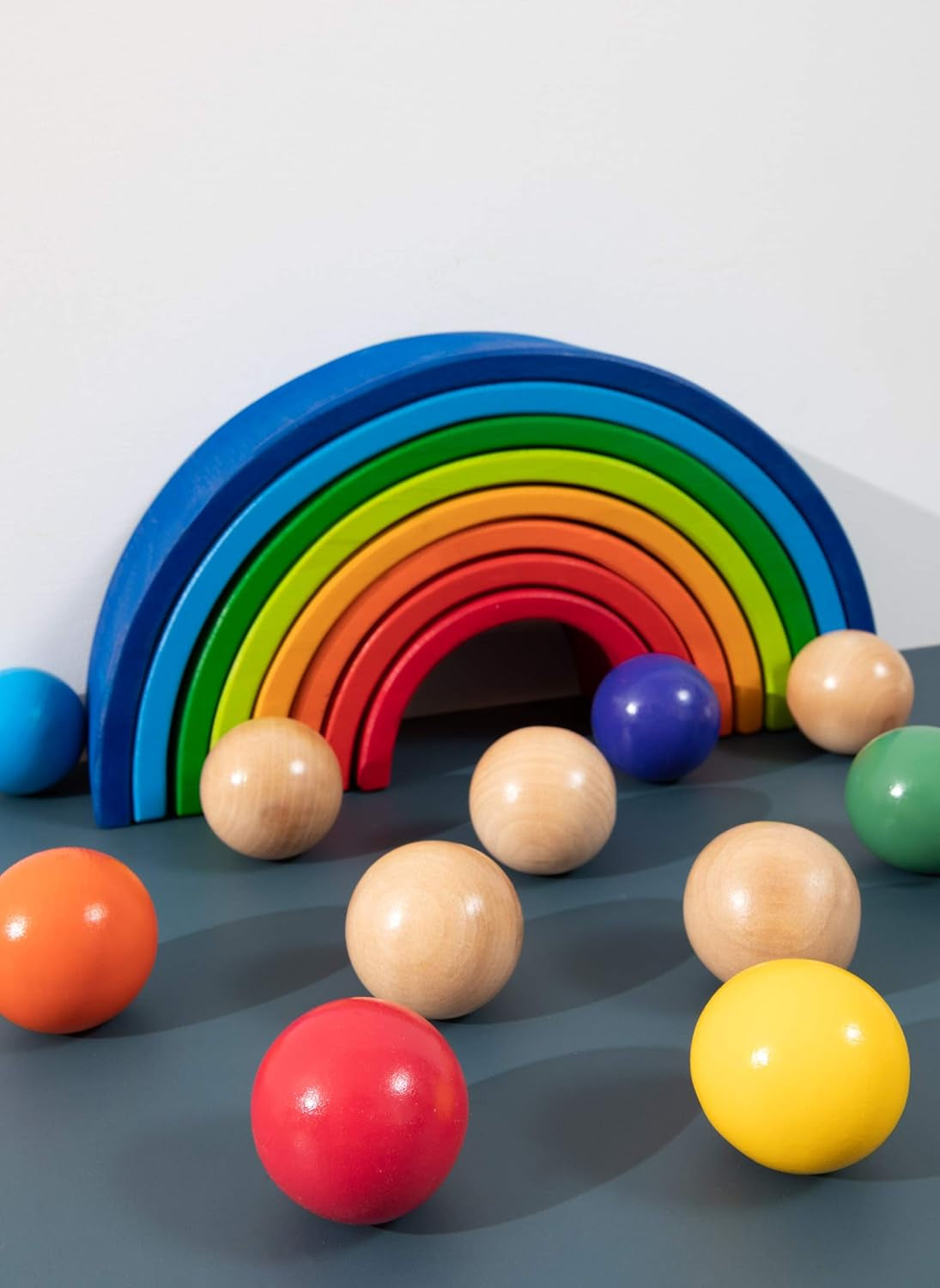 1.8 Inch Montessori Wooden Rainbow Balls, Colorful/Pastel/Natural Wooden Ball Toys for Toddler & Baby Grasping, Preschool Learning Material, Educational Counting Toy - 6 Pcs