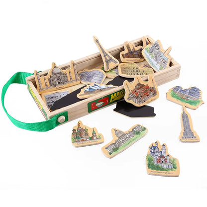 20Pcs Wooden Toys Colorful Cartoon Animals Dinosaur Building Forest Animal Puzzle with Wooden Box Learning Toys Magnetic Sticker