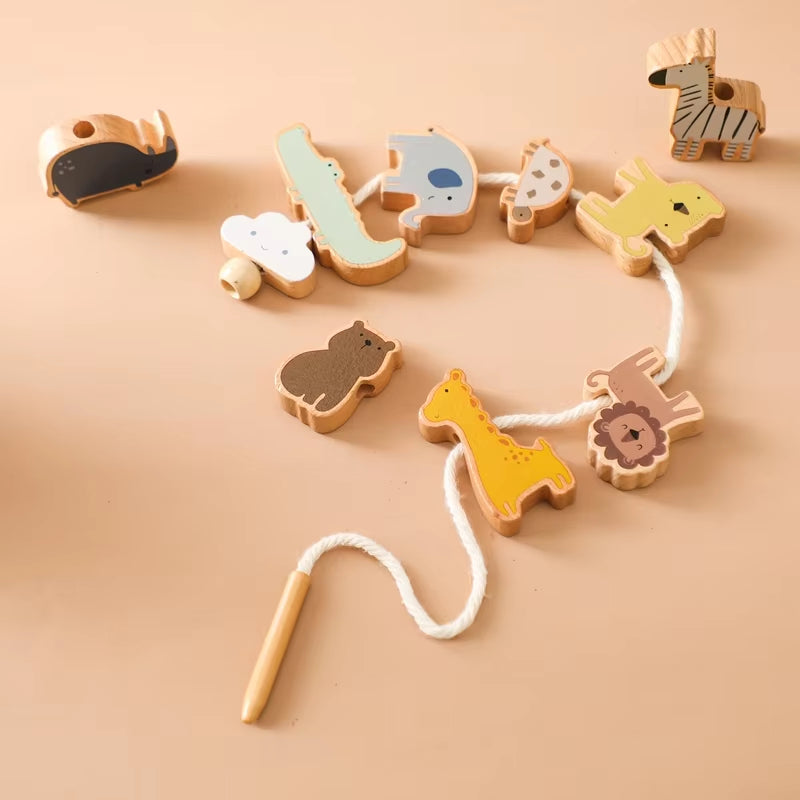 Baby Animal Threading Toys Wooden Stacking Toys Blocks Board Games Wooden Toys Baby Animal Stringing Threading Beads Toys Gift