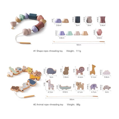 Baby Animal Threading Toys Wooden Stacking Toys Blocks Board Games Wooden Toys Baby Animal Stringing Threading Beads Toys Gift