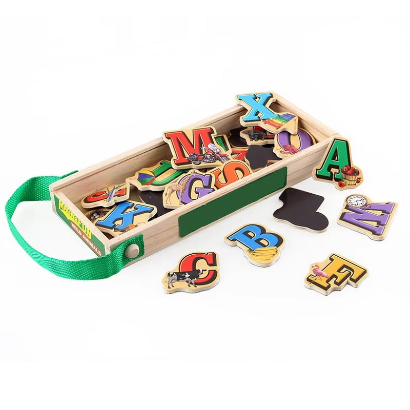 20Pcs Wooden Toys Colorful Cartoon Animals Dinosaur Building Forest Animal Puzzle with Wooden Box Learning Toys Magnetic Sticker