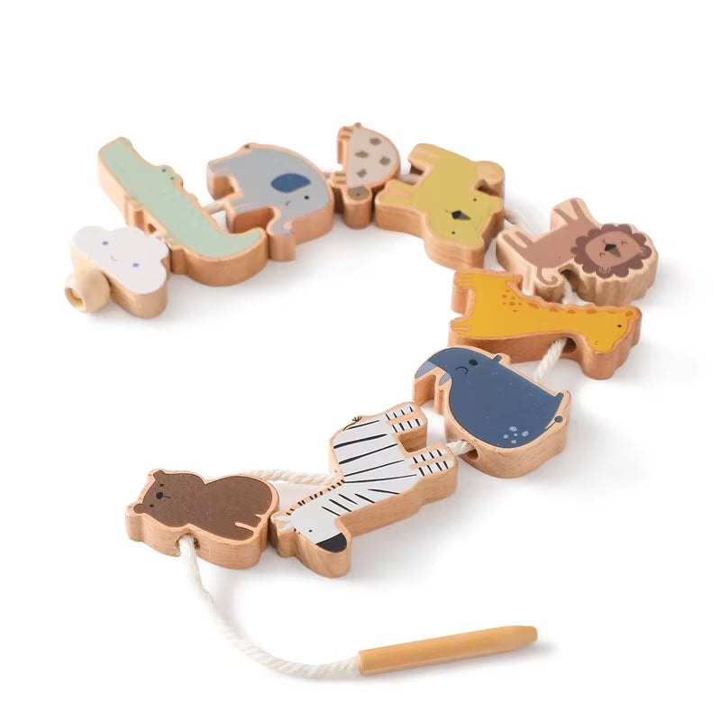 Baby Animal Threading Toys Wooden Stacking Toys Blocks Board Games Wooden Toys Baby Animal Stringing Threading Beads Toys Gift