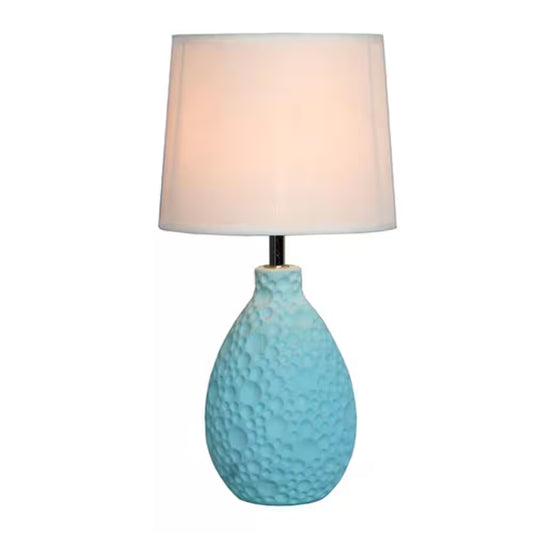 14 In. Blue Textured Stucco Ceramic Oval Table Lamp