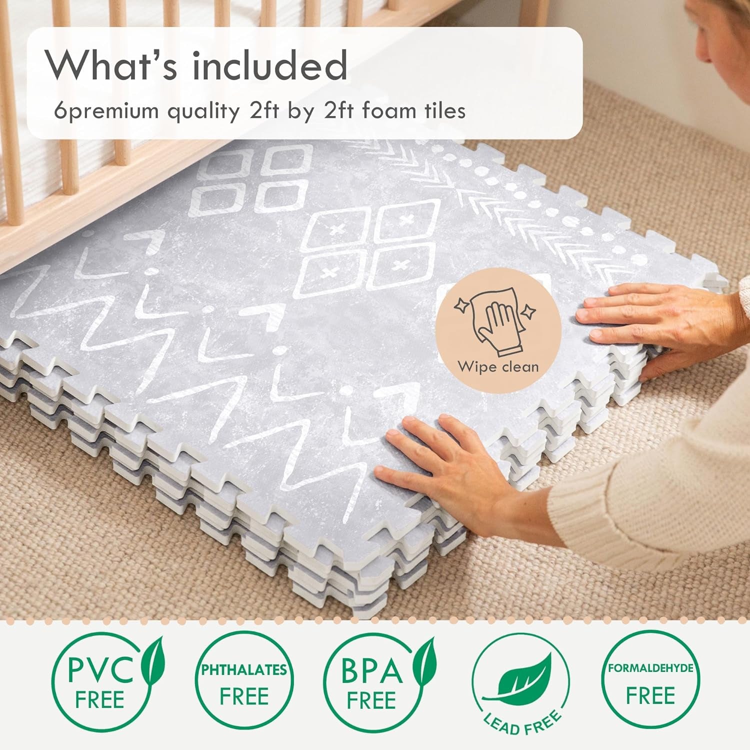 Baby Foam Play Mat - Baby Playmat | Tiles for Kids Interlocking Mat - Foam Baby Mat for Babies & Toddlers - Non Toxic Play Mat for Baby Tummy Time Mat 6X4Ft Grey